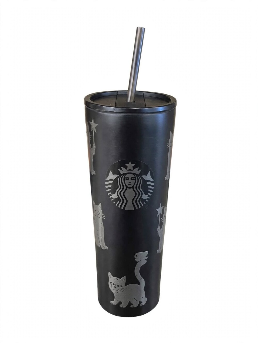 Starbucks 2026 Black Cat Stainless Steel Cold Cup 23oz GLOWS IN THE DARK New